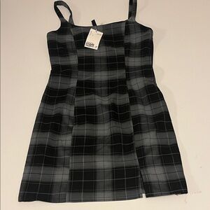 Divided Black and Gray Plaid Kids Dress